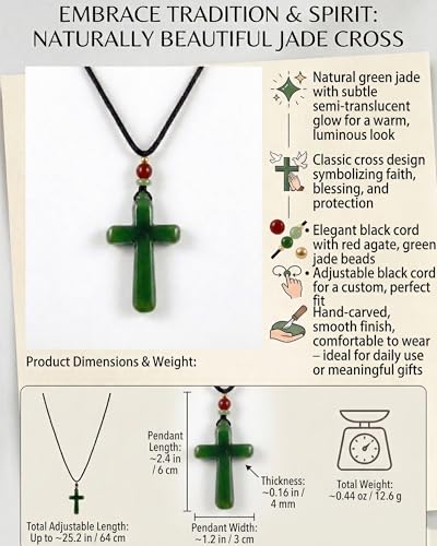 Natural Jade Cross Necklace for Men/Women Green Stone Healing Cross Pendant Necklace Christian Religious Spirit Jewelry Gift - color: A