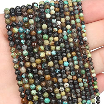 180pcs 2mm Natural African Turquoise Gemstone Beads Faceted Round Loose Stone Beads for Jewelry Making - color: African Turquoise, size: 1.9-2.4mm