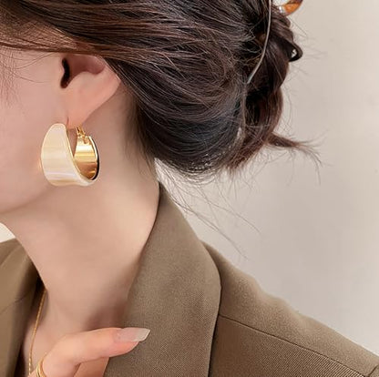 18mm Wide Thick Resin Hoop Earrings for Women Hypoallergenic Sterling Silver Pin Chunky Acrlic Geometric Lightweight Huggie Hoops Earring Retro Birthday Christmas Jewelry Boho Statement - color: Beige
