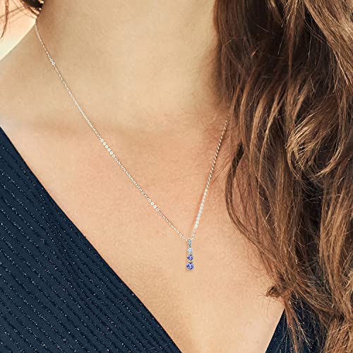 Gem Stone King Blue Tanzanite and Moissanite Pendant Necklace For Women | 925 Silver and 10K Yellow Gold | 0.58 Cttw | Gemstone December Birthstone | With 18 Inch Chain