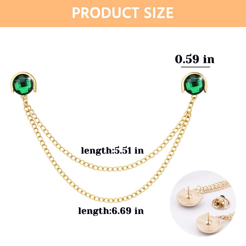 Crystal Rhinestone Brooch Mens Lapel Pins for Shirt Collar Suit Tassel Collar Chains for Shirts Badge Suit Accessories Men Brooch - color: Green