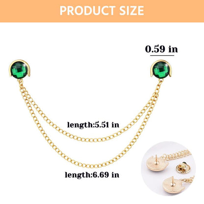 Crystal Rhinestone Brooch Mens Lapel Pins for Shirt Collar Suit Tassel Collar Chains for Shirts Badge Suit Accessories Men Brooch - color: Green
