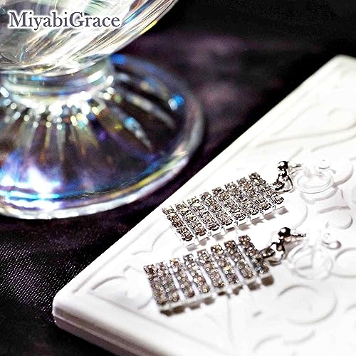 Dangle Silver Invisible Clip On Earrings for Women Not Pierced Gold Crystal Rhinestone Comfortable Hoop Fringe Long Chain Clip On Earrings - color: Rectangular Silver