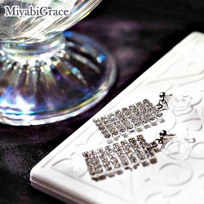 Dangle Silver Invisible Clip On Earrings for Women Not Pierced Gold Crystal Rhinestone Comfortable Hoop Fringe Long Chain Clip On Earrings - color: Rectangular Silver