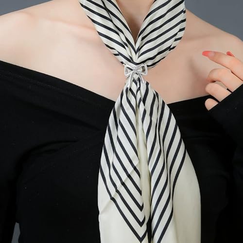 Bowknot Oblate Silk Scarf Ring Brooch for Women Metal Elegant Bow Butterfly Shawl Scarves Buckle Wrap Clasp Clip Rings Brooches Fashion Delicate Wedding Anniversary Dress Accessories Jewelry - color: Silver Plated