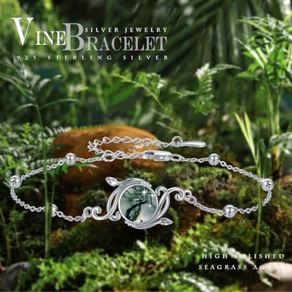 925 Sterling Silver Bohemia Hawaiian Beach Mermaid Floral Bracelet Birthday Graduation Gifts for Women with Gifts Box - style: 21A-Vine Moss Agate