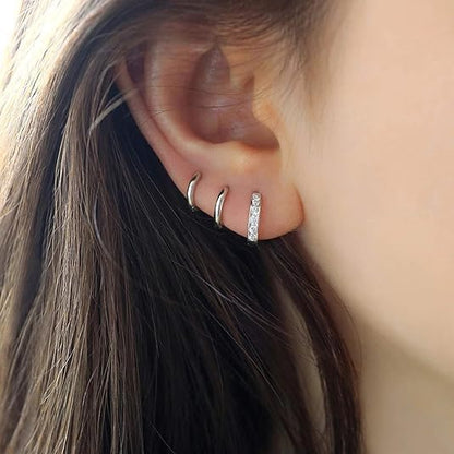 micuco Small Hoop Earrings for Women, Tiny Cartilage Hoop Earrings for Men | Helix Daith Tragus Ear Hugging Hoop Earrings Sleeper Hypoallergenic Earrings - style: B4: 8mm White Gold (1 Pair)