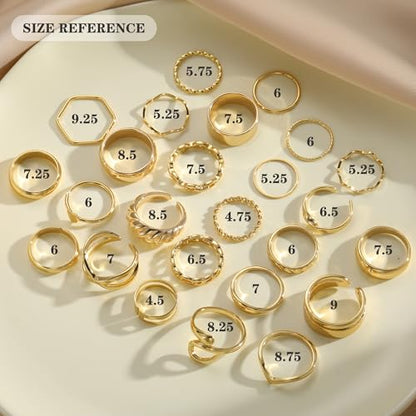 YEEZII 25 Pcs Gold Knuckle Rings Set for Women, Cute Stackable Finger Midi Rings, Dainty Gold Chunky Stacking Statement Womens ring pack - color: Gold-A-25 Pcs