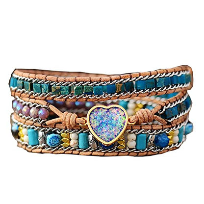 Women Wrap Bracelet Boho Natural Jasper Crystal Stone Beads Strand Bracelets - color: Style 11-Purple