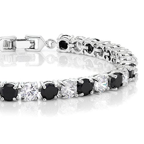 Gem Stone King Multi-Color Classic Tennis Bracelet for Women | Sparkling Round Cubic Zirconia CZ | 7.50 Cttw | 7 Inch | Fine Jewelry Gift for Mother's Day Birthday Anniversary Her Mom Wife - color: White & Black
