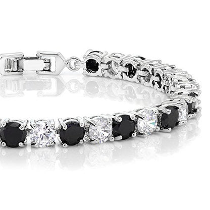 Gem Stone King Multi-Color Classic Tennis Bracelet for Women | Sparkling Round Cubic Zirconia CZ | 7.50 Cttw | 7 Inch | Fine Jewelry Gift for Mother's Day Birthday Anniversary Her Mom Wife - color: White & Black