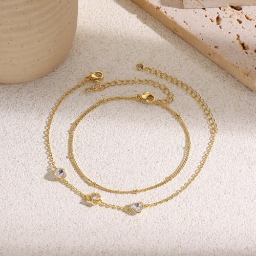 16K Gold Plated Bracelets Set for Women - Dainty Layered Adjustable Hand Chain Bracelet with Cubic Zirconia, Cute Jewelry Gift for Her, Waterproof Hypoallergenic - color: Crown