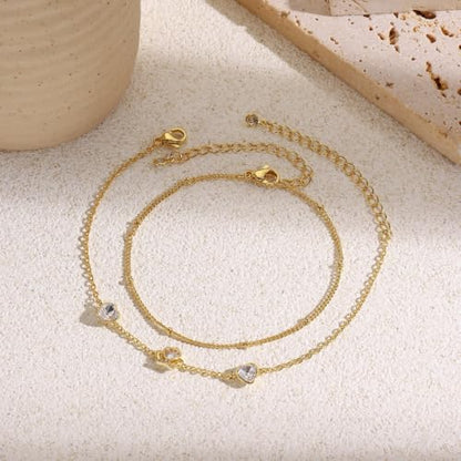 16K Gold Plated Bracelets Set for Women - Dainty Layered Adjustable Hand Chain Bracelet with Cubic Zirconia, Cute Jewelry Gift for Her, Waterproof Hypoallergenic - color: Crown