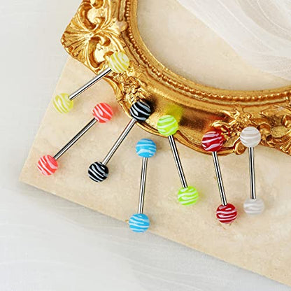 7PCS Tongue Piercing Jewelry 14G 316L Stainless Steel Tongue Rings Glow in The Dark Tongue Barbell Candy Color Tongue Bar