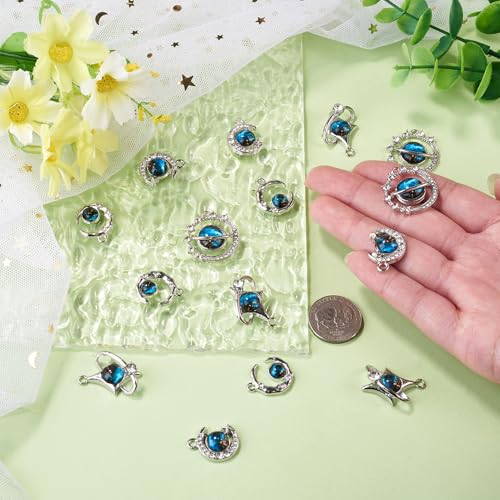 Blue Alloy Rhinestone Charms Cute Moon Star Planet Glass Charm | 16pcs 4 Styles Celestial Rhinestone Pendants Romantic Alloy Metal Charm with Glass for DIY Necklace Bracelet Jewelry Making - color: Dodger Blue