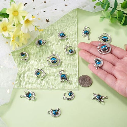 Blue Alloy Rhinestone Charms Cute Moon Star Planet Glass Charm | 16pcs 4 Styles Celestial Rhinestone Pendants Romantic Alloy Metal Charm with Glass for DIY Necklace Bracelet Jewelry Making - color: Dodger Blue
