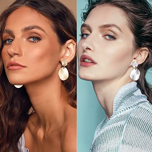 Gold Metal Clip On Earrings for Women Non Pierced Dangle Drop Earrings Multiple Styles - color: gold disc + silver disc