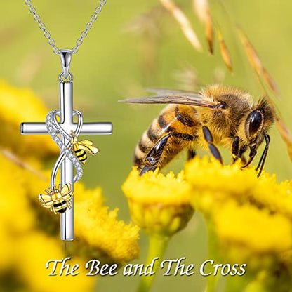 POPLYKE Cross Necklace for Women 925 Sterling Silver Cross Pendant Necklace Animal Jewelry Christmas Gifts for Women Mother Grandma - style: Bee