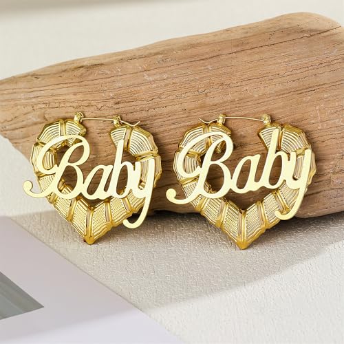 18K Gold Plated Bamboo Hoop Earrings for Women – Large Round Heart Design, 80/90s Ghetto Door Knocker Style, Trendy Hip Hop Jewelry Accessories - color: 2 Pcs Gold