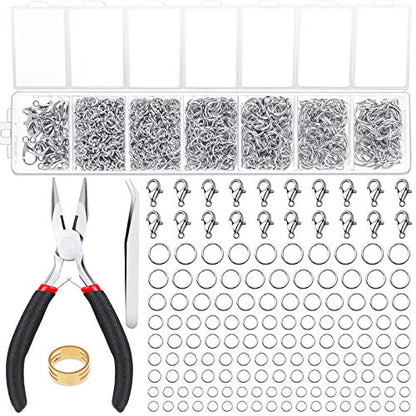 Paxcoo 1500Pcs Silver Jump Rings with Lobster Clasps and Jewelry Pliers for Jewelry Making Supplies Findings and Necklace Repair - color: Silver