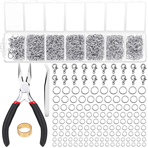 Paxcoo 1500Pcs Silver Jump Rings with Lobster Clasps and Jewelry Pliers for Jewelry Making Supplies Findings and Necklace Repair - color: Silver