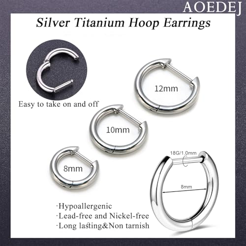 AOEDEJ G23 Titanium Black/Steel Gray/Gold Hoop Earrings 18G Small Huggie Hoop Earrings 8mm/10mm/12mm Cartilage for Sensitive Ears for Multiple Piercing Cartilage Hoop Earring Stack Jewelry - style: D shape-8mm+10mm+12mm