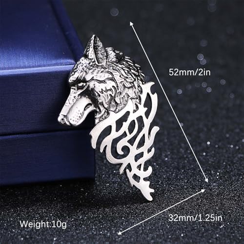 HETICA Vintage Animal Dragon Skull Wolf Crown Lion Brooch for Men Women Suit Tie Dress Lapel Pin Fashion Jewelry - style: Vintage Silver Wolf Head