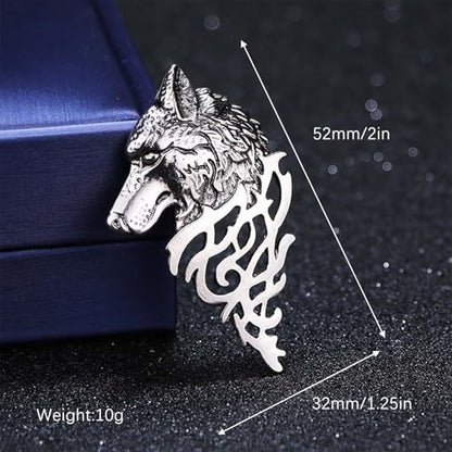 HETICA Vintage Animal Dragon Skull Wolf Crown Lion Brooch for Men Women Suit Tie Dress Lapel Pin Fashion Jewelry - style: Vintage Silver Wolf Head