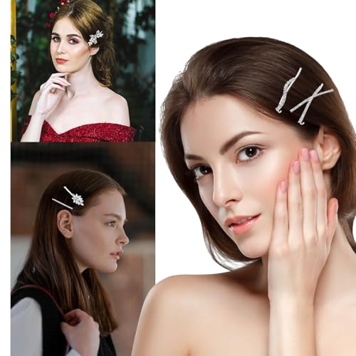REDANHA 6 Pieces Delicate Bridal Hair Clips, Rhinestone Leaf Wedding Hair Pins, Crystal Bobby Pins, Silver Elegant Hairpins Jewelry Accessories Barrette for Brides Bridesmaids Flower Girls