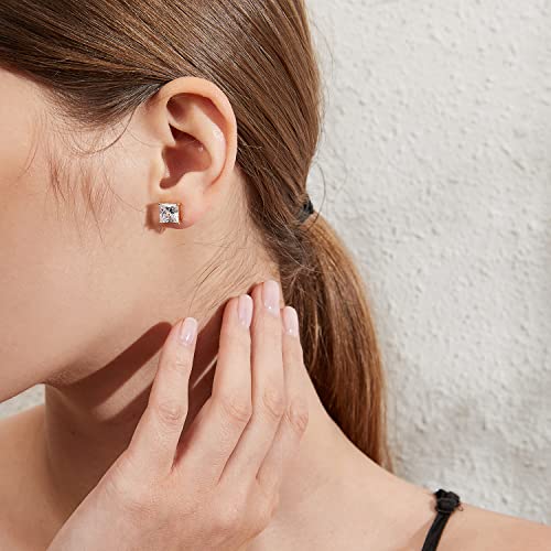 925 Sterling Silver Cubic Zirconia Stud Earrings for Women/Men Hypoallergenic Stud Earrings 4MM-8MM - style: F: Square Stud-Rose Color