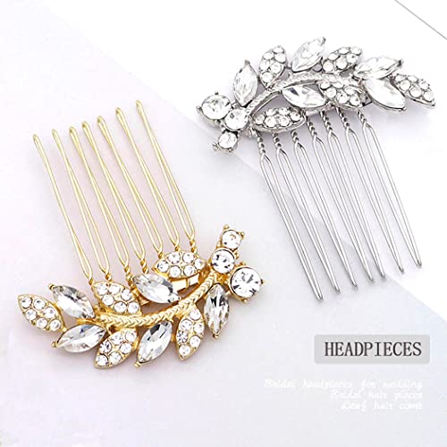 Foyte Crystal Bride Wedding Hair Comb Leaf Bridal Headpieces Rhinestone Hair Pieces Bridesmaid Side Combs Hair Accessories for Women (silver leaf) - color: silver leaf