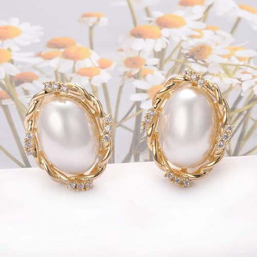 Yoursfs Faux Pearl Clip On Earrings For Women 18K Gold Plated Button Ear Clips - style: Large White Pearl Clip on Earrings