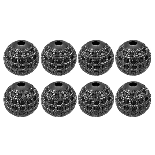 UXcell Round Charm Spacer Beads, 8Pcs 10mm - Brass Rhinestone & Zircon Beads for DIY Bracelets Jewelry Making (Black - Metallic Black) - color: Metallic Black, size: 10mm