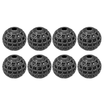 UXcell Round Charm Spacer Beads, 8Pcs 10mm - Brass Rhinestone & Zircon Beads for DIY Bracelets Jewelry Making (Black - Metallic Black) - color: Metallic Black, size: 10mm