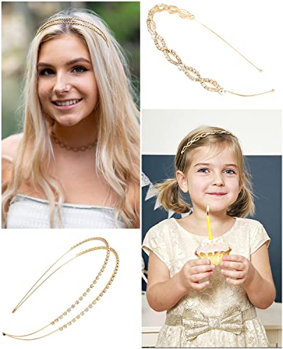 Wecoe 4 Pack Rhinestone Headbands Women Gold Metal Headbands Flower Girl Bridal Wedding Crystal Headpieces Flower Leaf Butterfly Headband Tiara Formal Hair Accessories For Women Girls Halloween Gifts - color: Gold band & silver rhinestones
