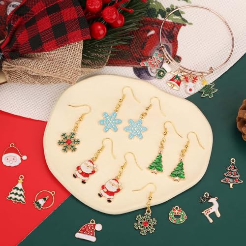Acejoz 100Pcs 50 Pairs Christmas Charms for Jewelry Making and Bracelets, Gold Enamel Jewelry Pendants for Xmas Earring Bracelet Necklace Craft Making - style: Christmas Charms