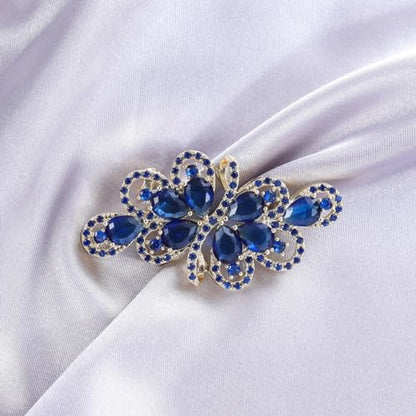 YOQUCOL Cubic Zirconia Crystal Rhinestone Wedding Brooch Pin for Women Brides Jewelry - color: A-Gold Blue