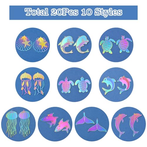 8-64Pcs Silver Goldern Color Heart Pendants Charms 10 Styles Heart Stainless Steel Metal Charms for Jewelry Making Crafting Necklaces Bracelets Earrings Keychains Birthday Gift - color: Rainbow Marine Organism-20 pcs