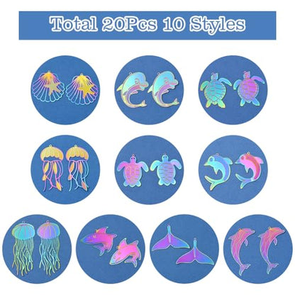 8-64Pcs Silver Goldern Color Heart Pendants Charms 10 Styles Heart Stainless Steel Metal Charms for Jewelry Making Crafting Necklaces Bracelets Earrings Keychains Birthday Gift - color: Rainbow Marine Organism-20 pcs