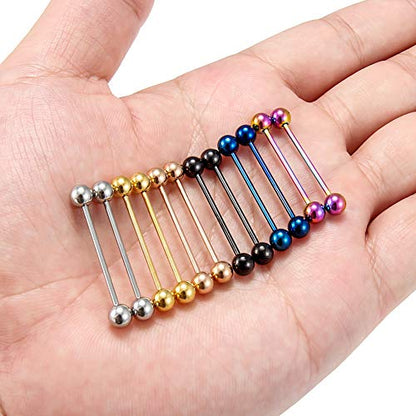 SCERRING 316L Stainless Steel Externally Threaded Nipple Bar Barbell Rings Piercing Retainer 16G - style: 12PCS - 7/8"(22mm)