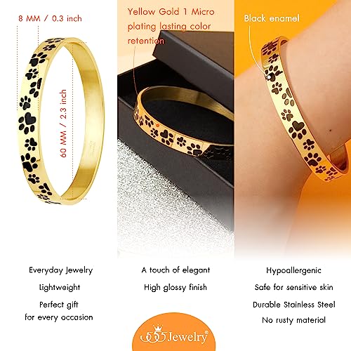 555Jewelry Stainless Steel Solid Slip-On Dog Lover Paw Cuff Bangle for Women & Ladies - color: Gold