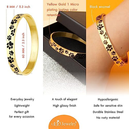 555Jewelry Stainless Steel Solid Slip-On Dog Lover Paw Cuff Bangle for Women & Ladies - color: Gold