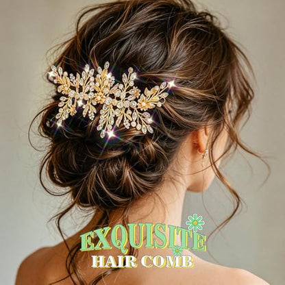 Rhinestone Wedding Hair Comb Gold Floral Bridal Hair Piece Crystal Hair Accessories for Women (Gold) - color: Gold