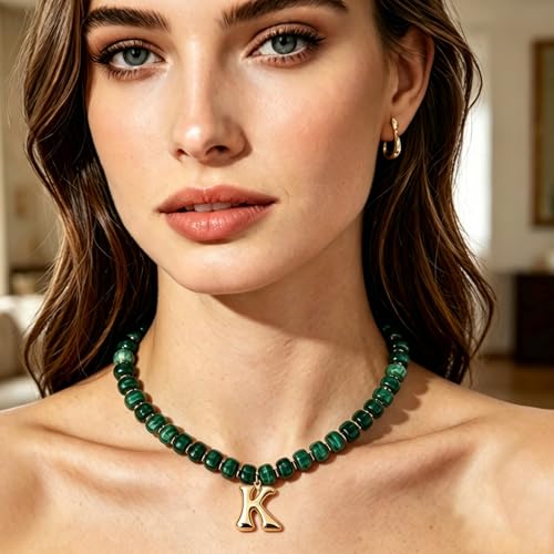 Initial Beaded Necklaces for Women,14K Gold Plated Bubble Letter Pendant Jewelry Gifts - color: acrylic neccklace-k