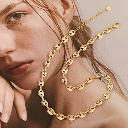 Aobei Pearl 18K Gold Plated Paperclip Chain Choker Satellite Chain Freshwater Cultured Biwa Pearl Pendant Necklace Dainty Turquoise Jewelry for Women - color: Pig Nose Chain