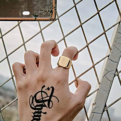 Stainless Steel Signet Ring for Men Solid Square Biker Rings Matte Brushed/Polished Finish - color: Polished, Gold