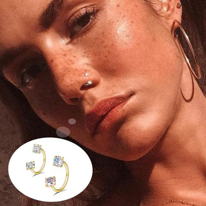 Titanium Horseshoe Nose Ring 20g, Gold Silver Nose Rings Hoops with Double CZ Gems Hypoallergenic Septum Ring for Women Men, Small Cartilage Helix Tragus Daith Labret Piercing Jewelry 7mm 8mm 9mm - color: Gold-CZ+AB