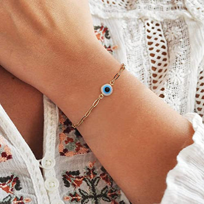 Fesciory Evil Eye Bracelet for Women, Gold Plated Adjustable Chain Jewelry | Blue Evil Eye Charm Bracelet, Lucky Amulet Symbolism, Dainty Adjustable Chain, Daily wear, Jewelry gifts - color: Gold-7