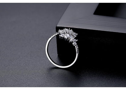 Adjustable Cubic Zirconia Ring for Women, Stackable Leaf Flower Design, Open Style
