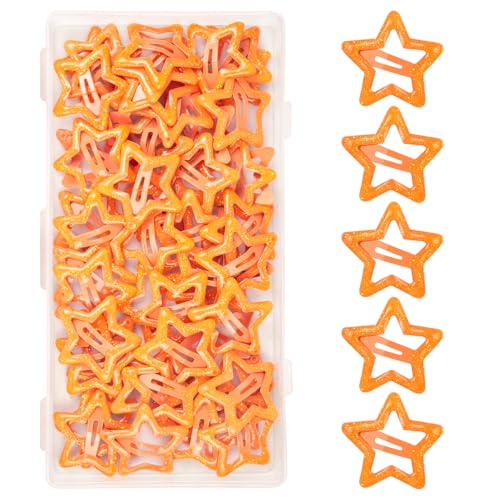 ELANE 70 Pcs Glitter Star Snap Hair Clips for Women Girl,Cute Hair Barrettes for Women Fine Thin Hair Accessories DIY (Glitter-orange) - color: Glitter-orange